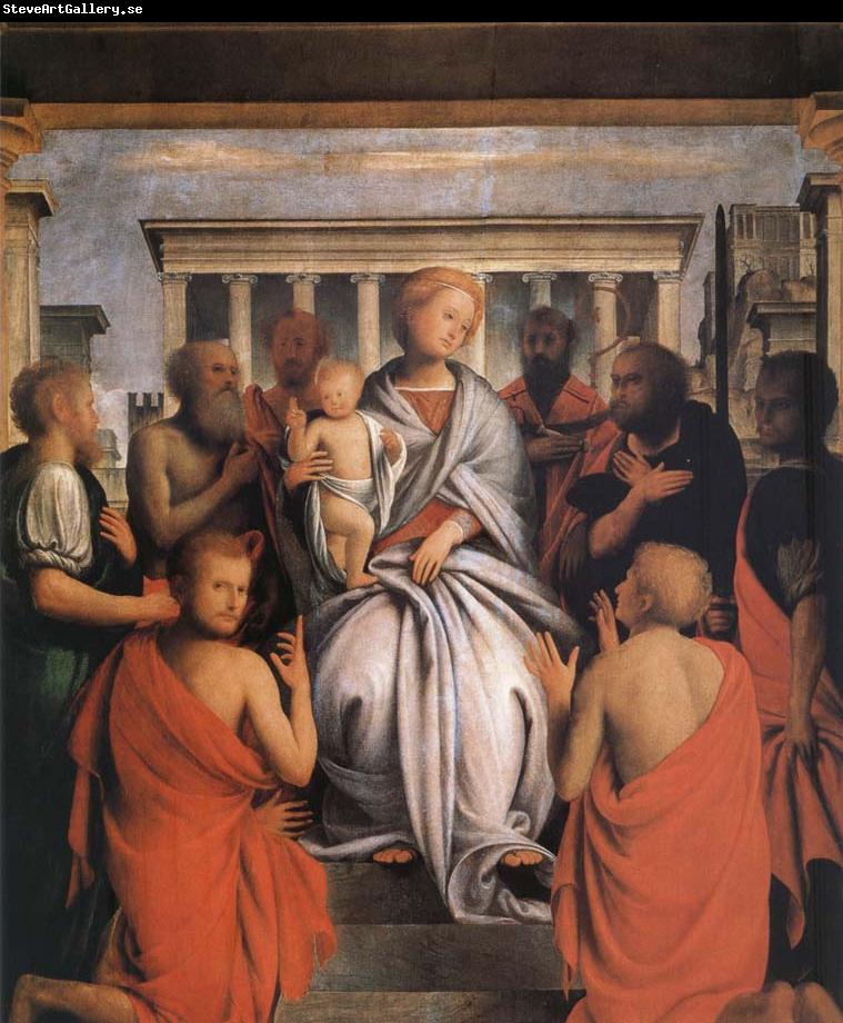 Bartolomeo Suardi The Madonna and the Nino with eight holy